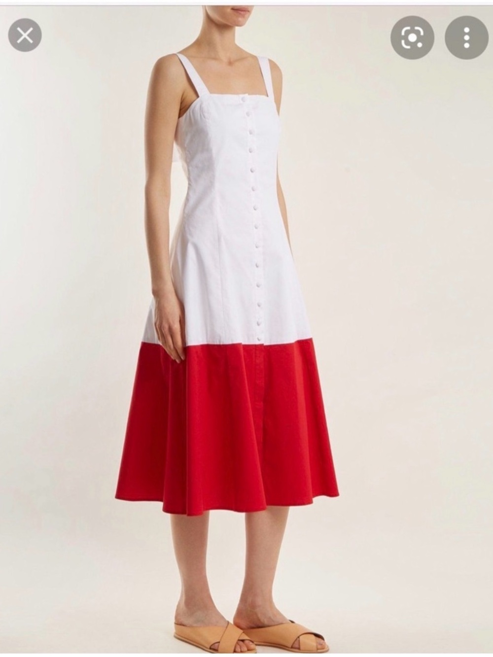 STAUD Two-Tone White and Red Button-Front Midi Dress